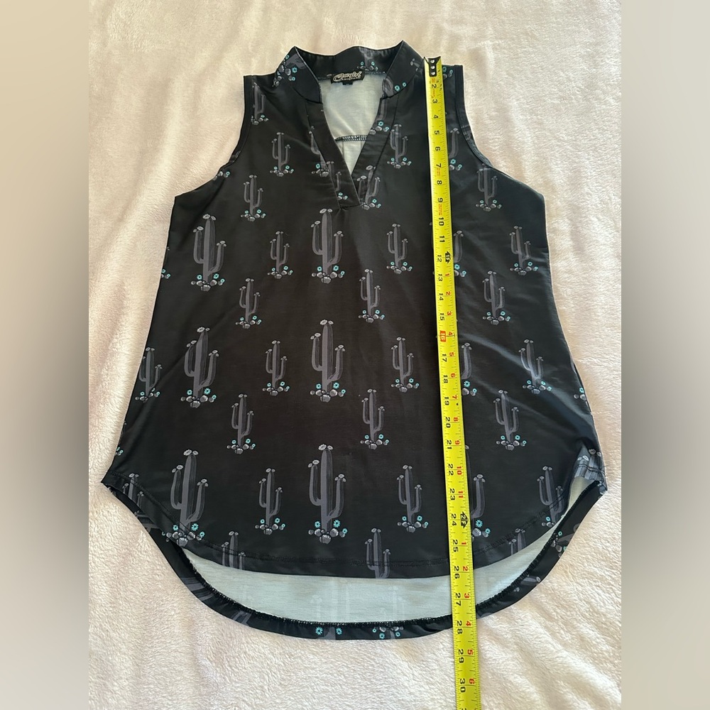Cowgirl Hardware Black Sleeveless V-Neck Cactus Print Top - Picture 8 of 9